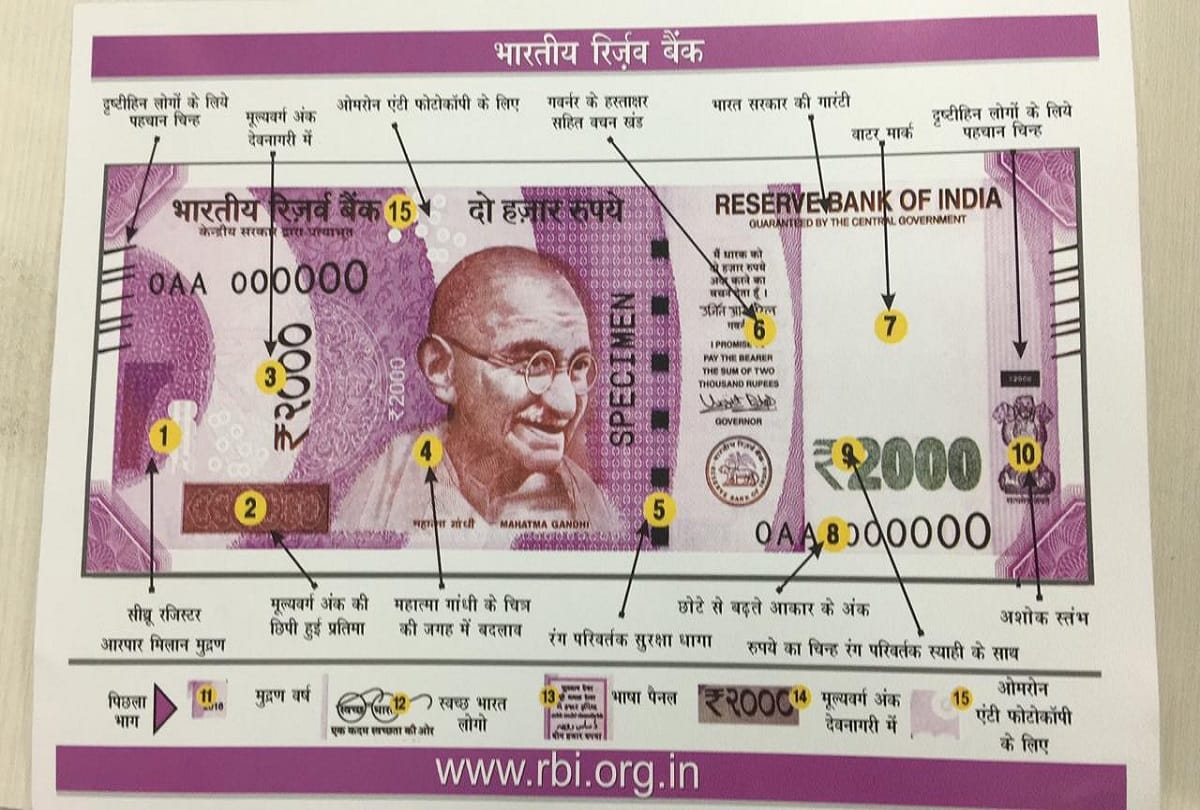 15 marks on 2000 and 500 notes, identity of fake or real