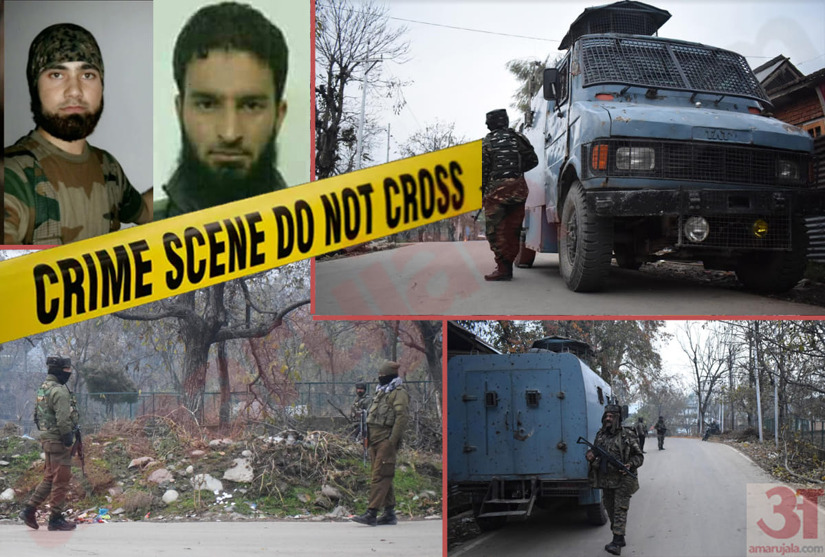 kashmir pulwama encounter photos, two militants killed in pulwama encounter, live encounter photos