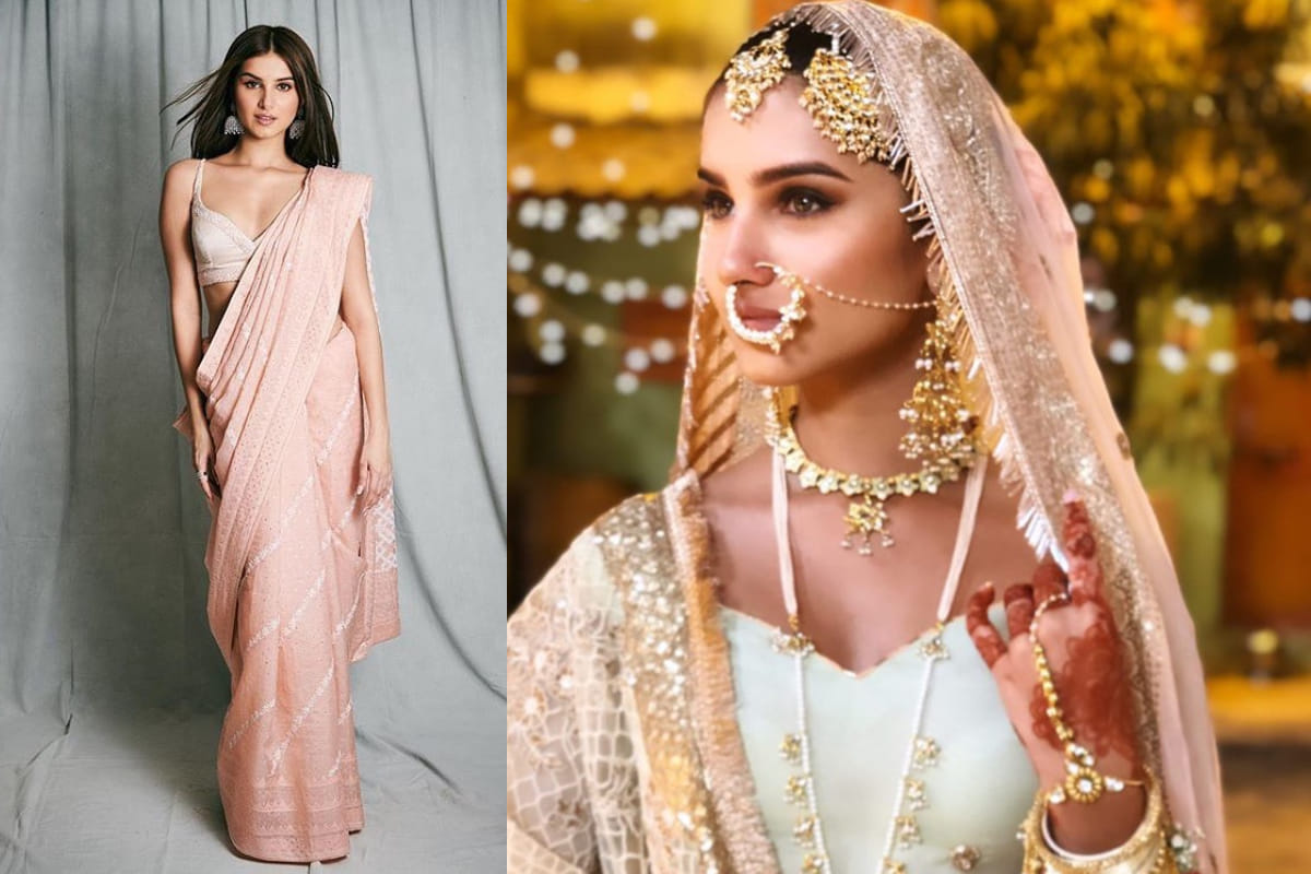 tara sutaria looks gorgeous in coral pink saree at marjaavan event