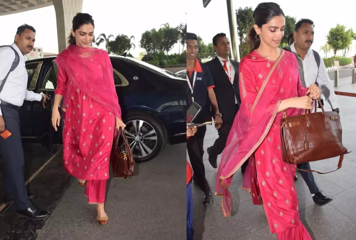 deepika padukone latest photos in pink kurta at airport