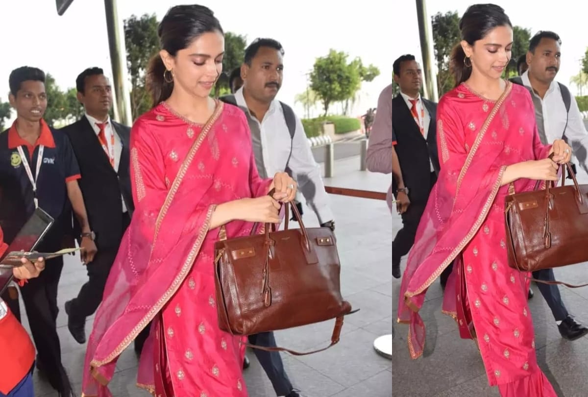 deepika padukone latest photos in pink kurta at airport