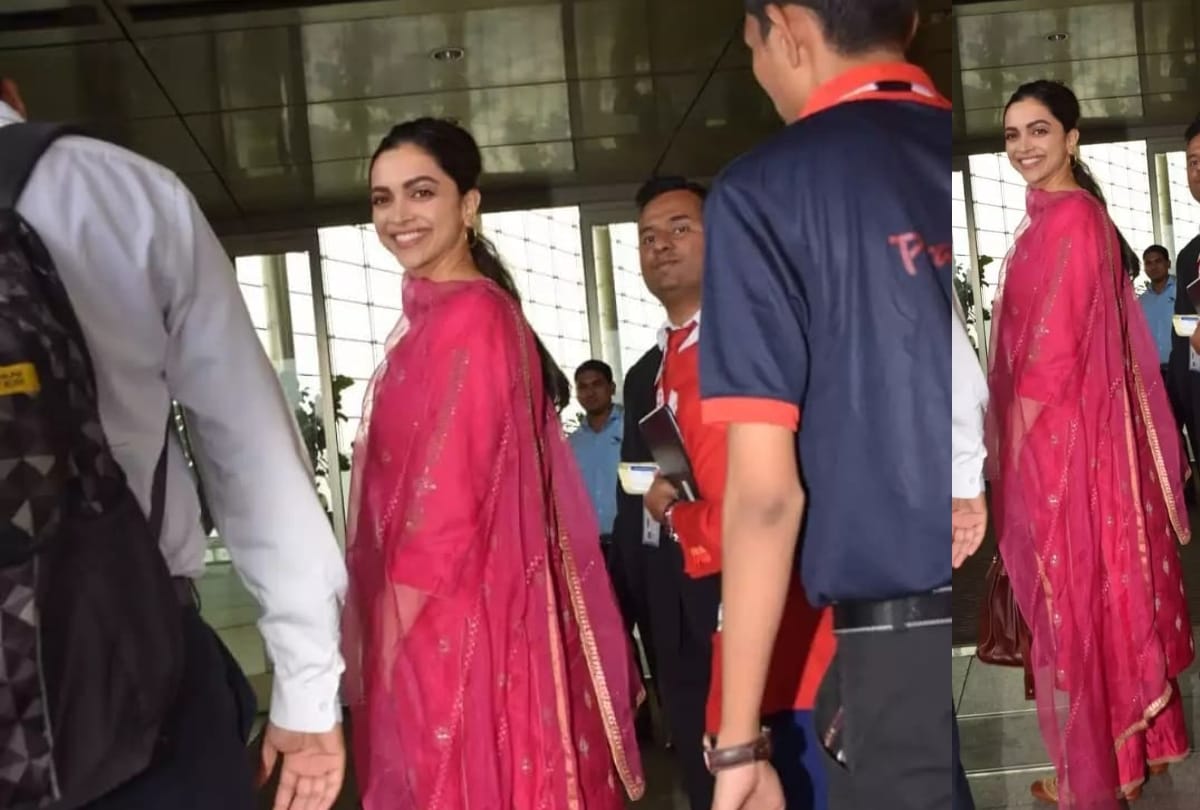 deepika padukone latest photos in pink kurta at airport