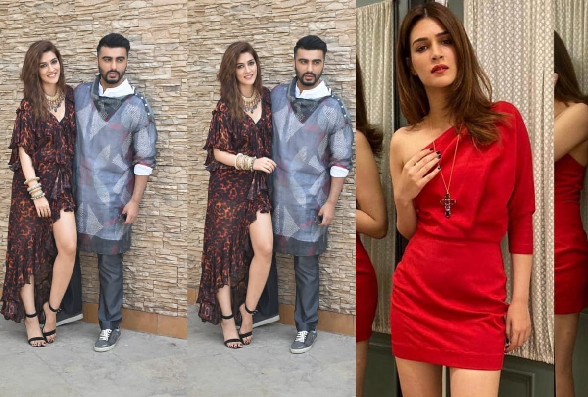kriti sanon in heavy jewellery with thigh high gown