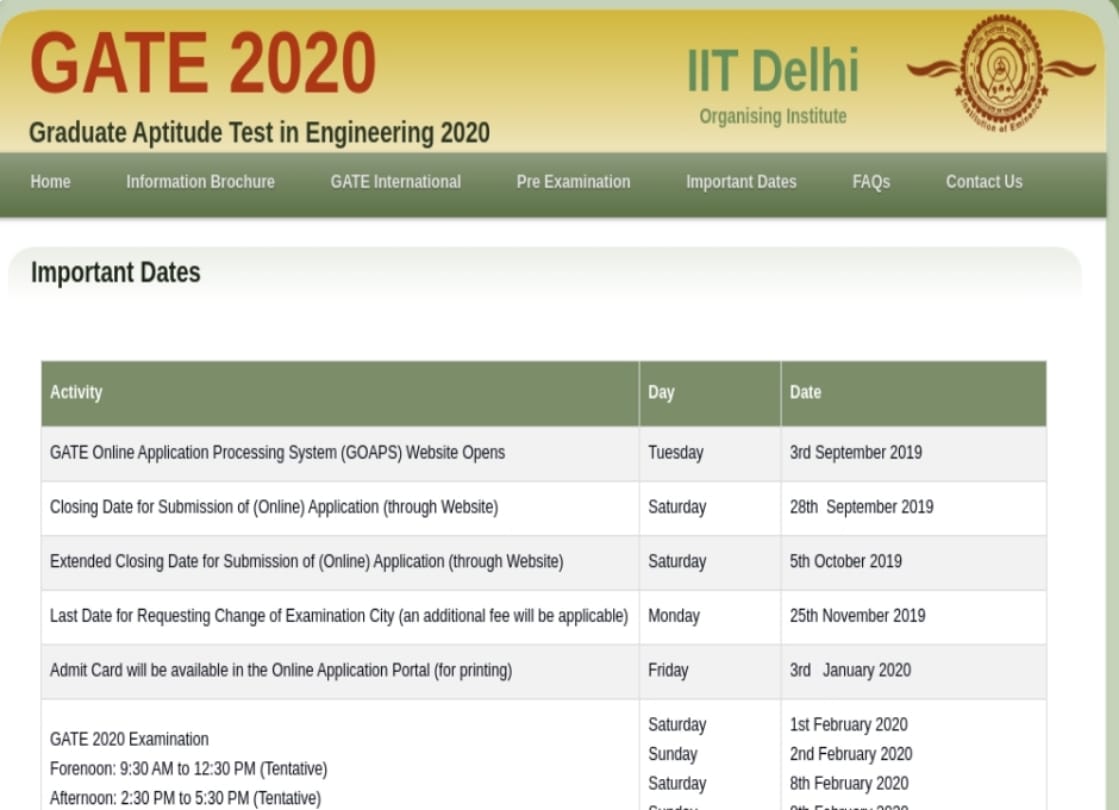 gate 2020 iit delhi released full schedule for exam 