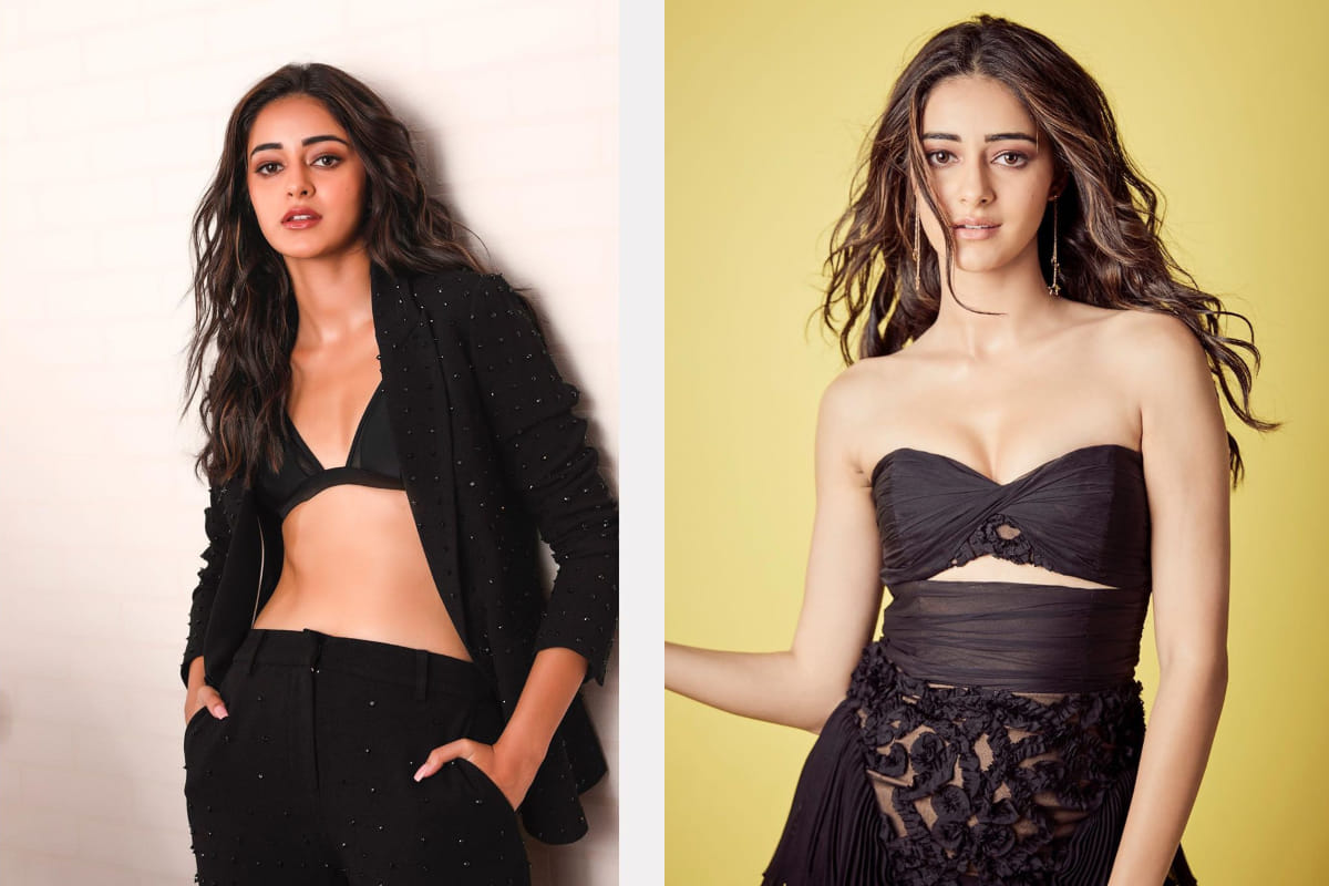 ananya panday looks bold in black bralette beaded pant suit