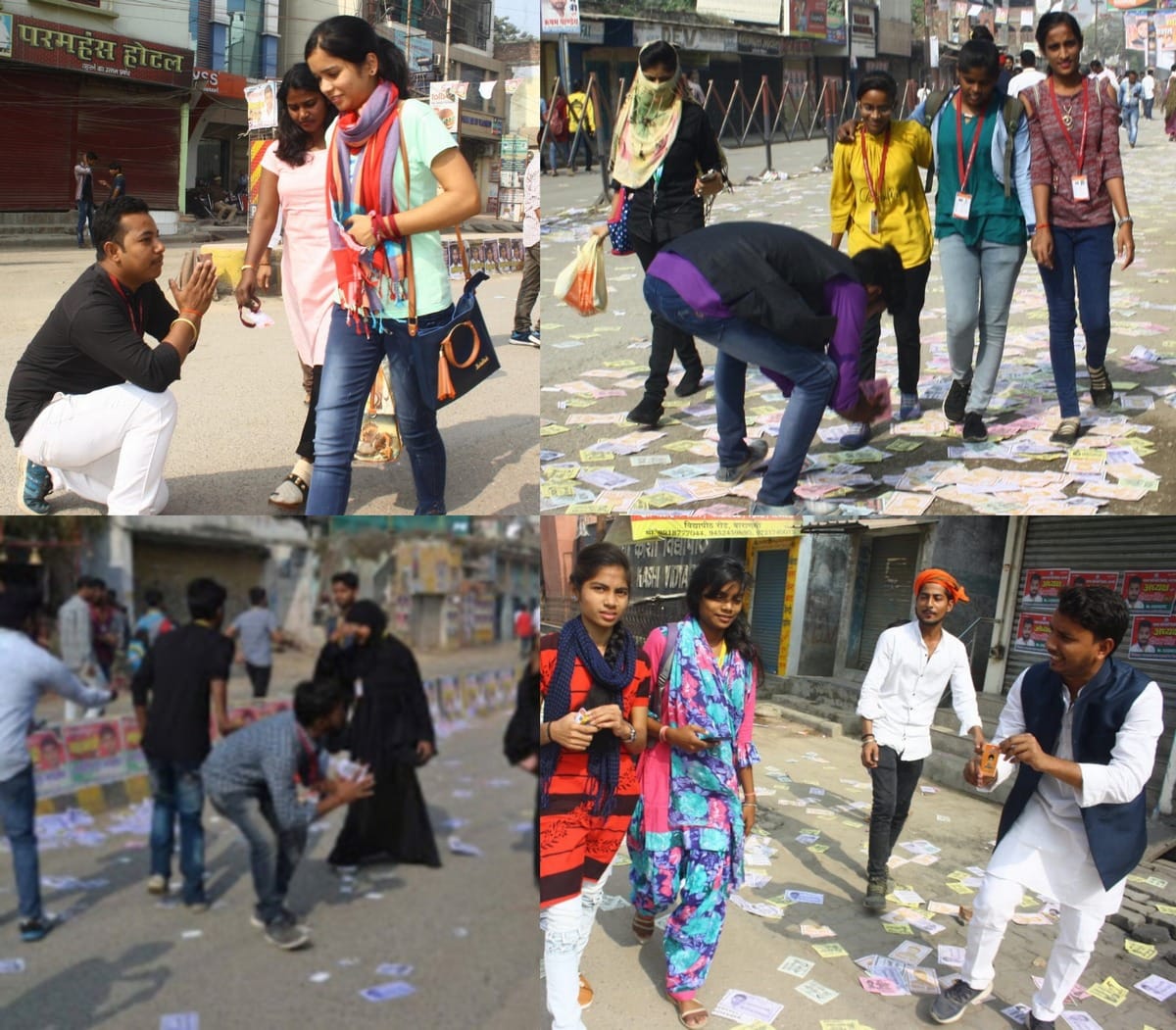 Kashi Vidyapeeth Student Union election candidate seeking votes folded hands in front of student