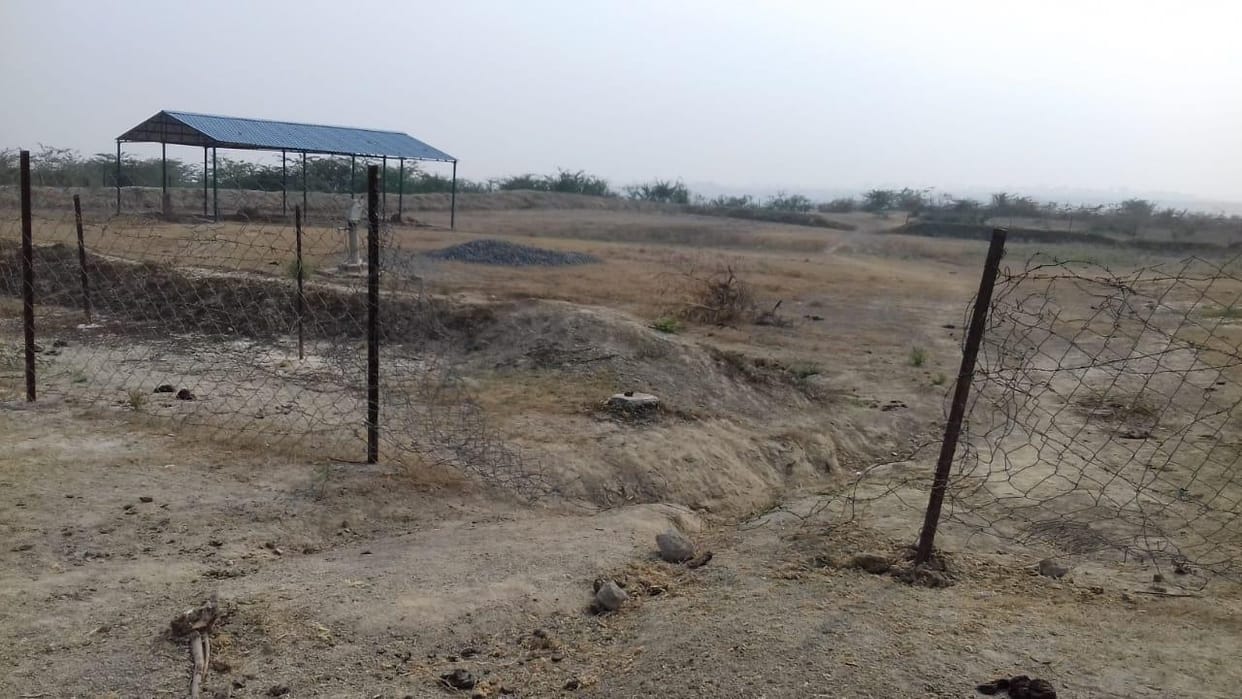 Cow shelter incomplete, guarded the restraints