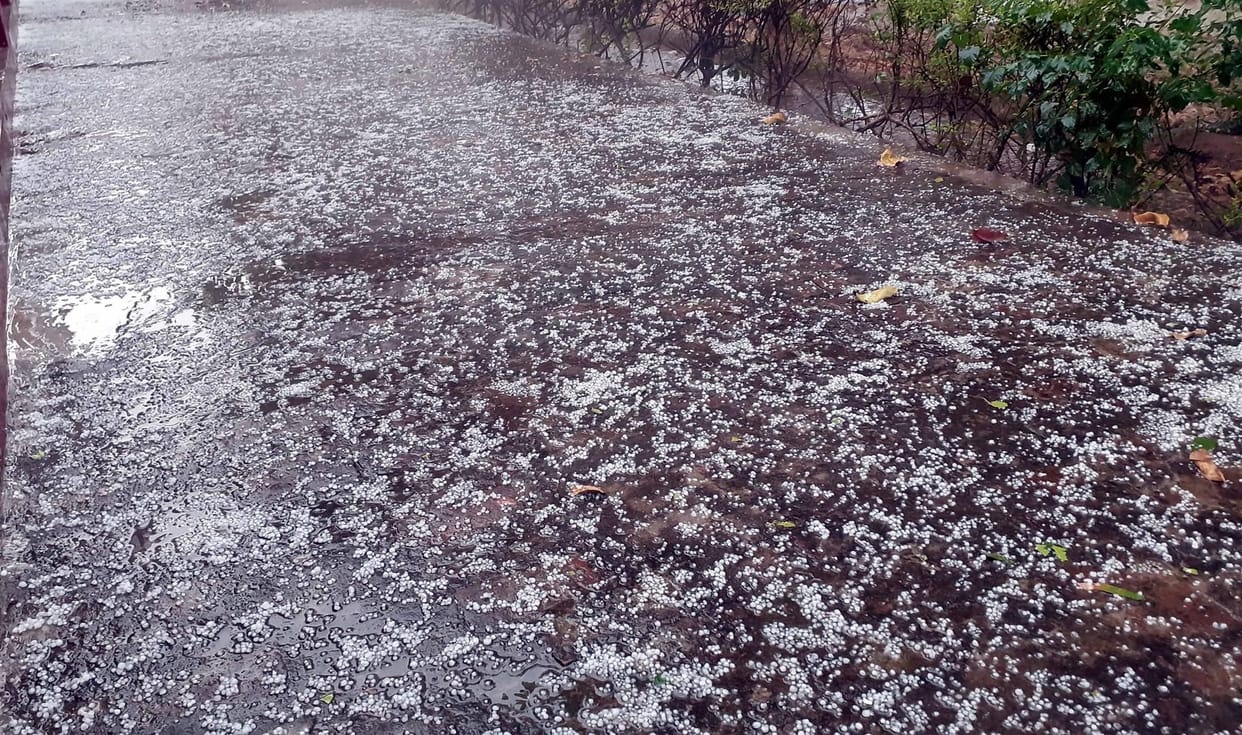 Hail fell with heavy rain