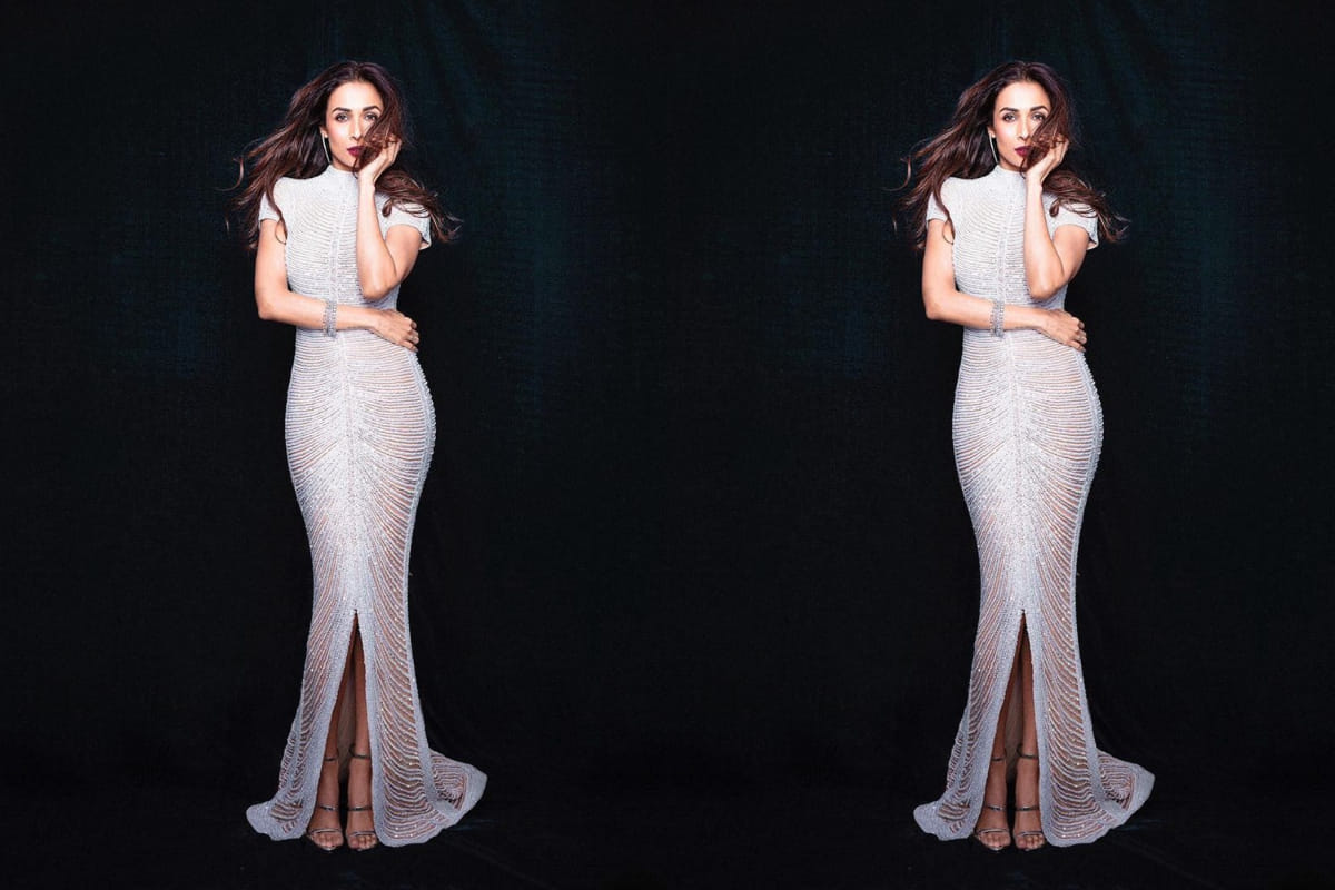 Malaika arora looks gorgeous in yousef aljasmi shimmer gown