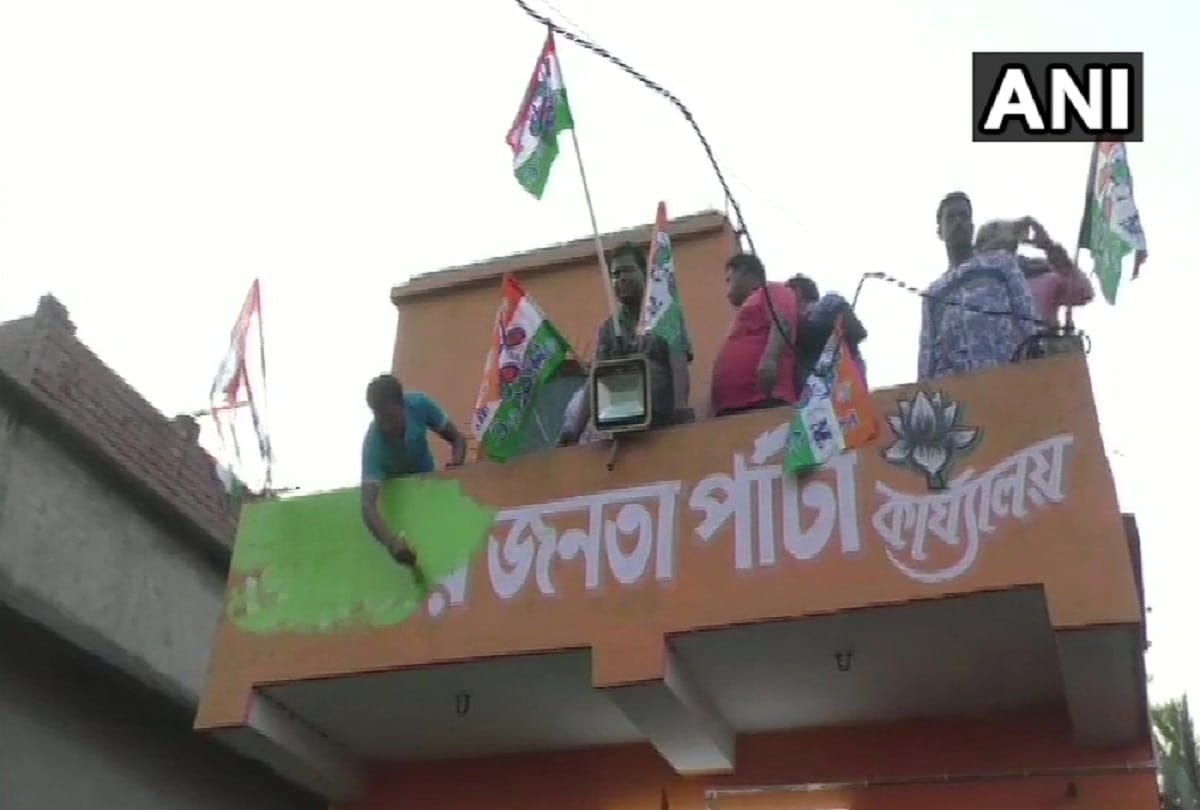 West Bengal 4 BJP offices in North 24 Parganas district painted by TMC workers hoisted party flags