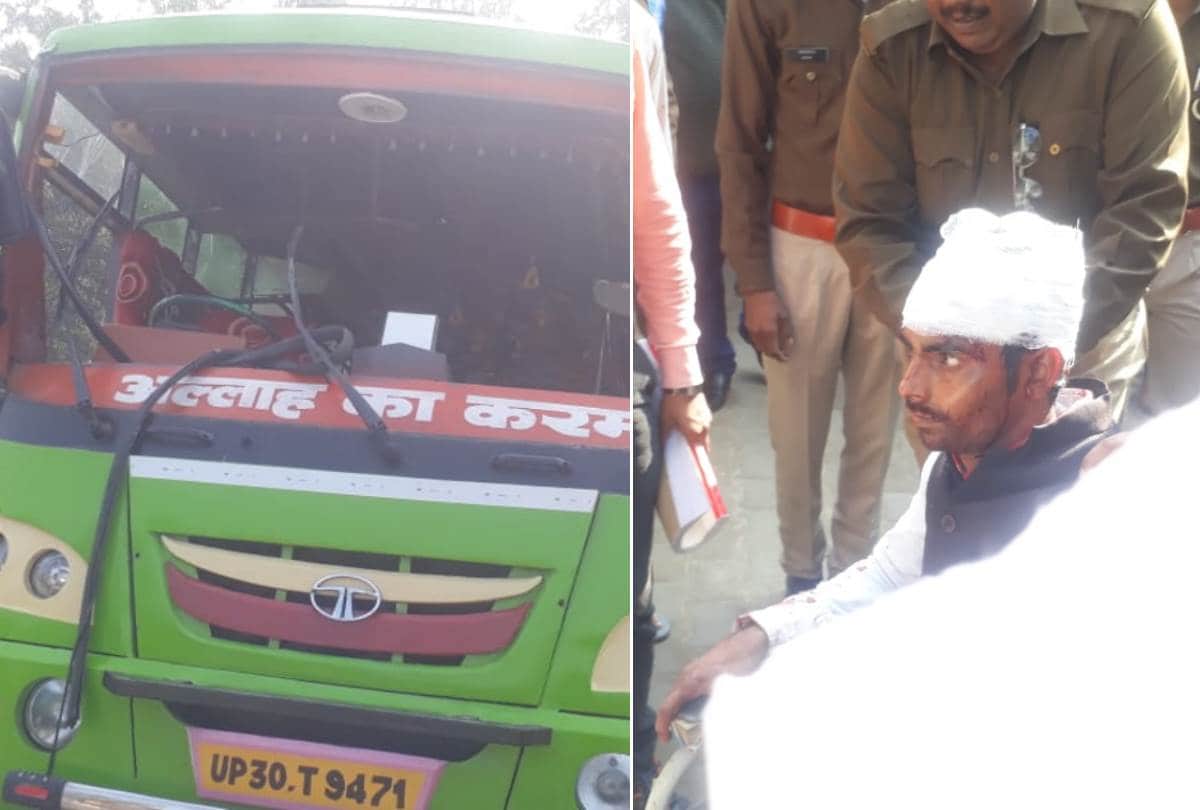 Accident in saving bike rider, bus full of riders overturns, passengers injured.