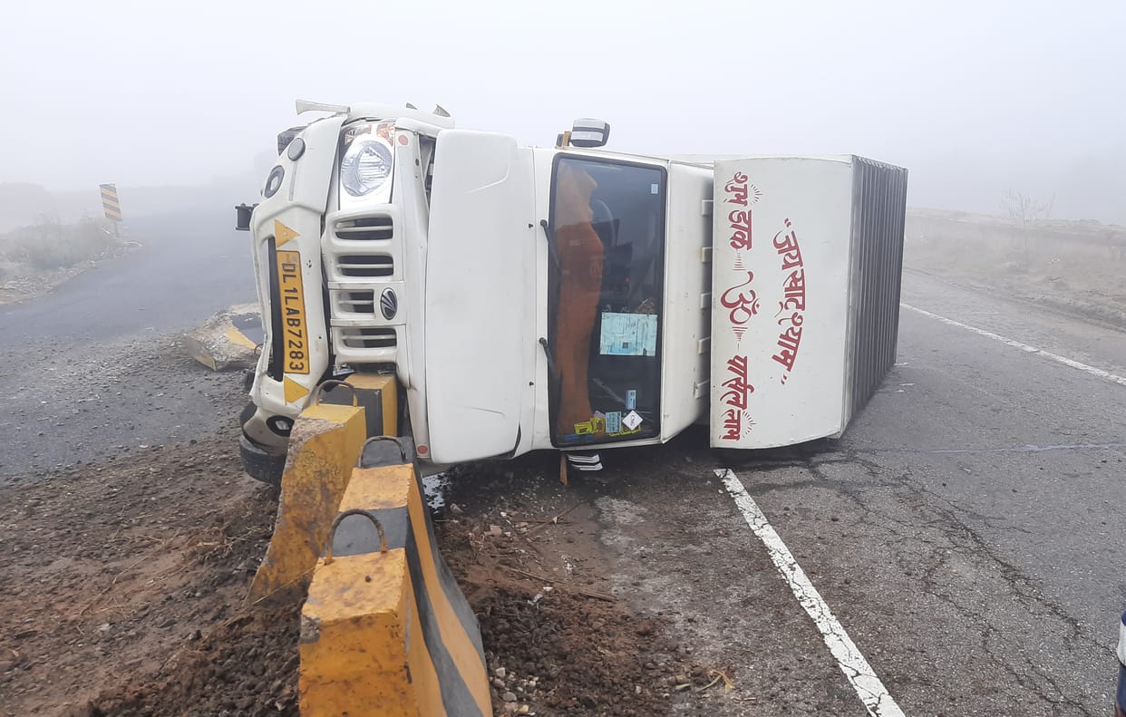 Vehicle overturned on highway, driver injured