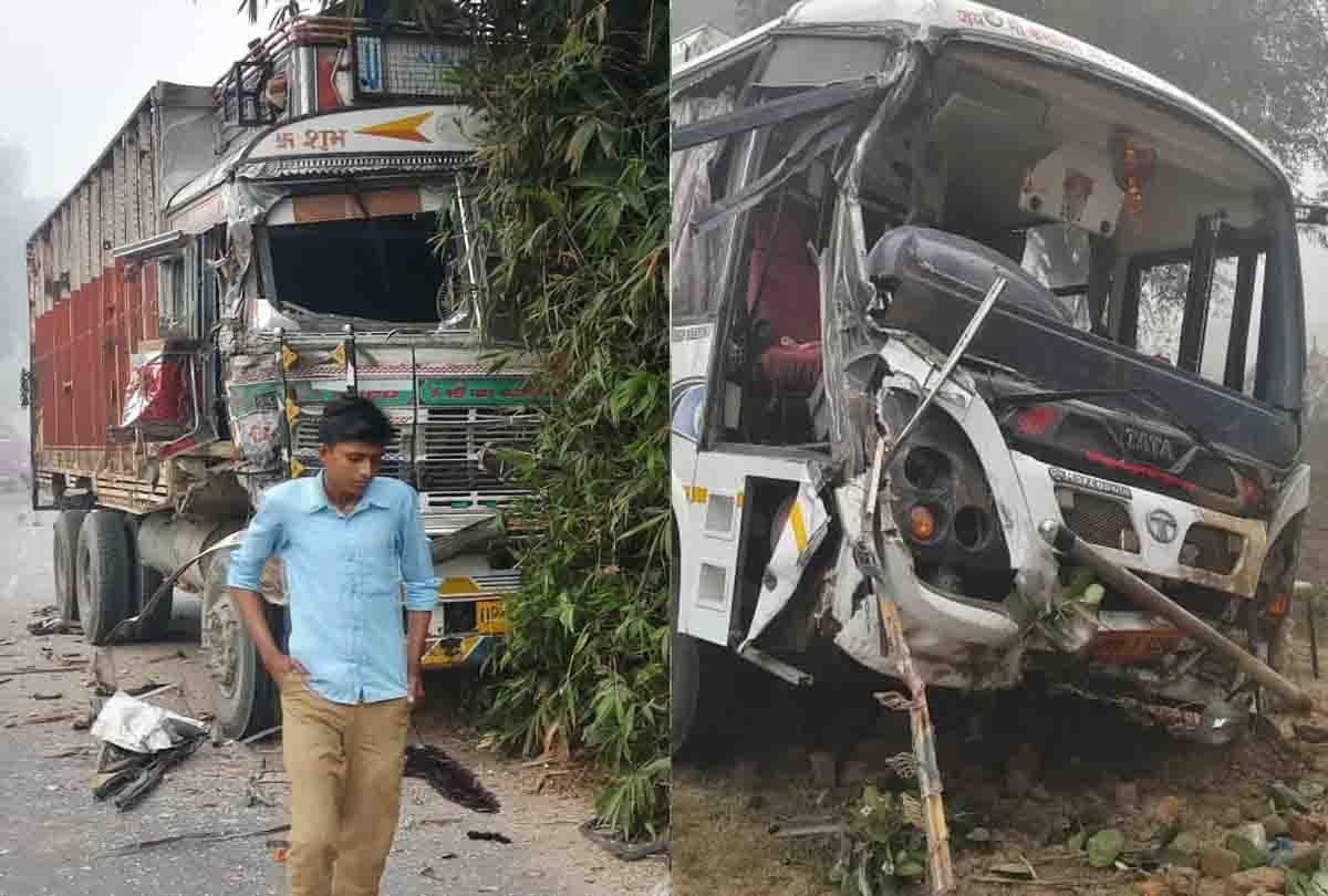 Truck collides with private bus full of riders in fog