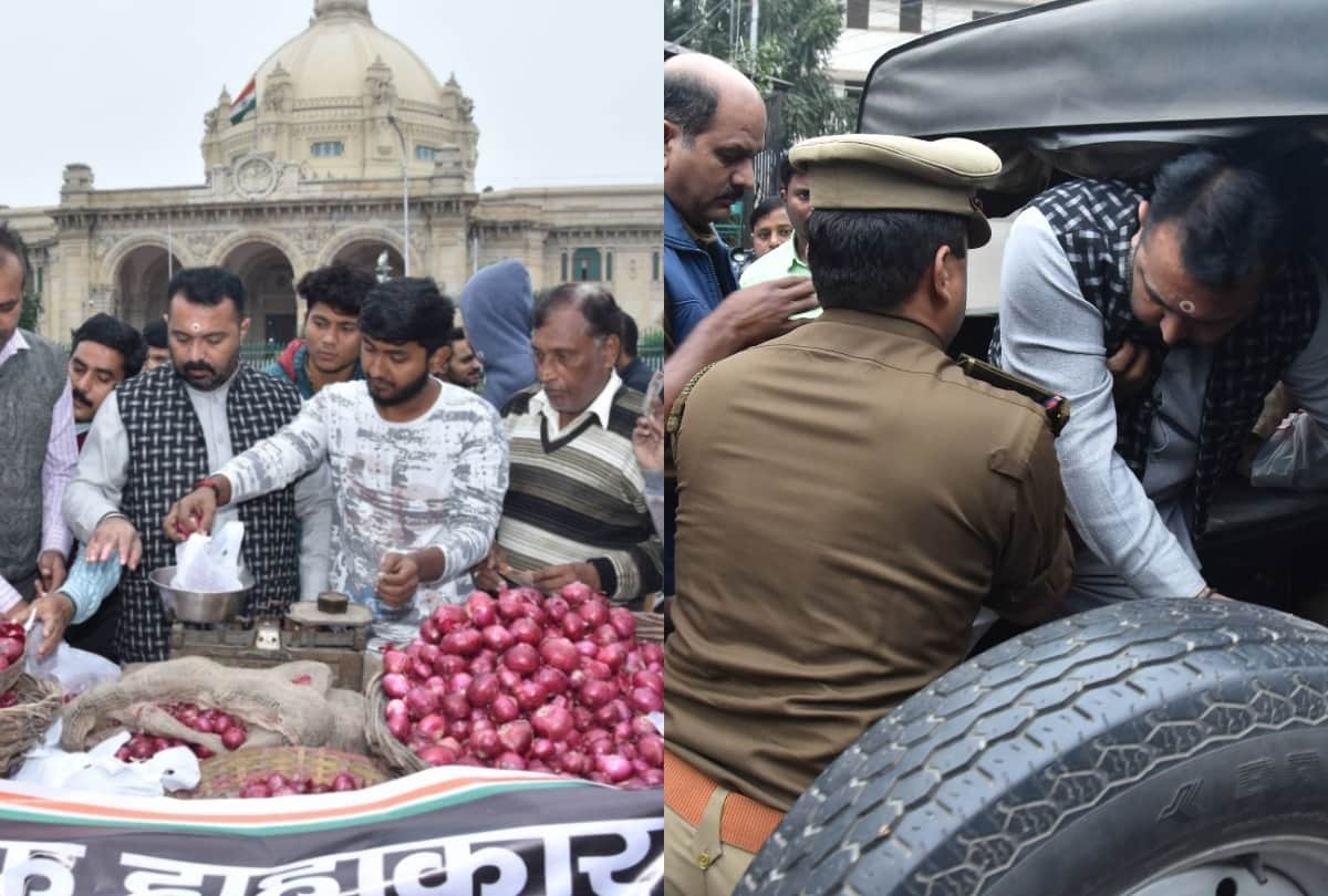 Congress workers sold cheap onion in protest against inflation.