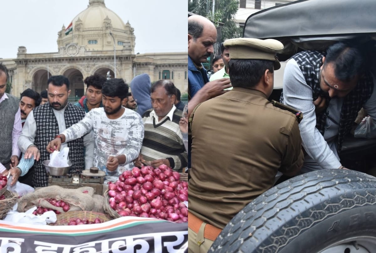 Congress workers sold cheap onion in protest against inflation.