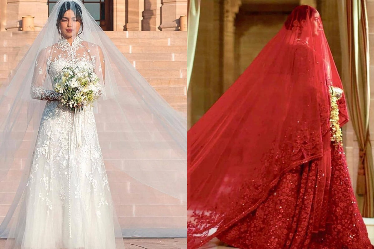priyanka chopra one year wedding anniversary royal lehenga wedding gown