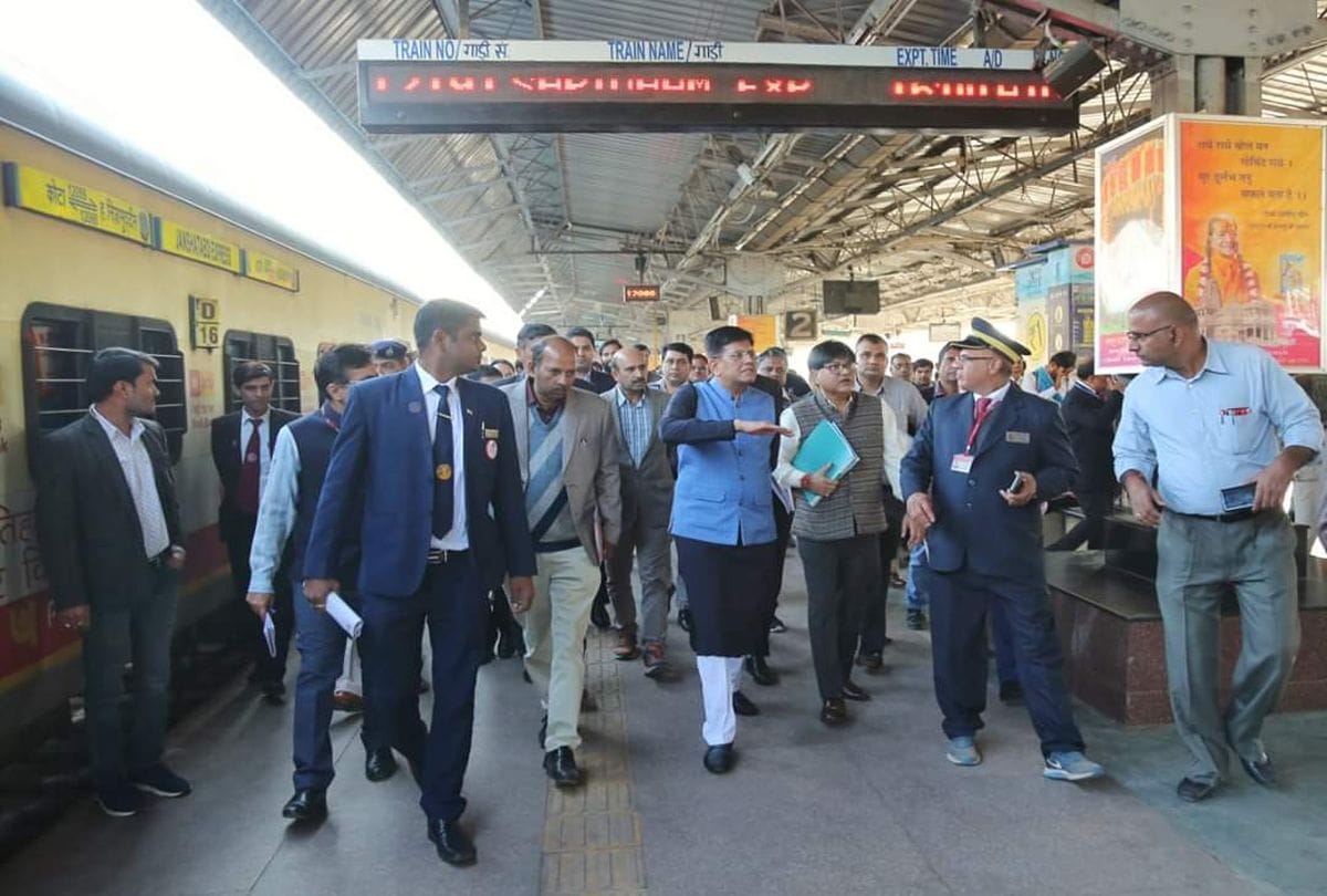 Railway Minister Piyush Goyal inspects platform two of Mathura Junction
