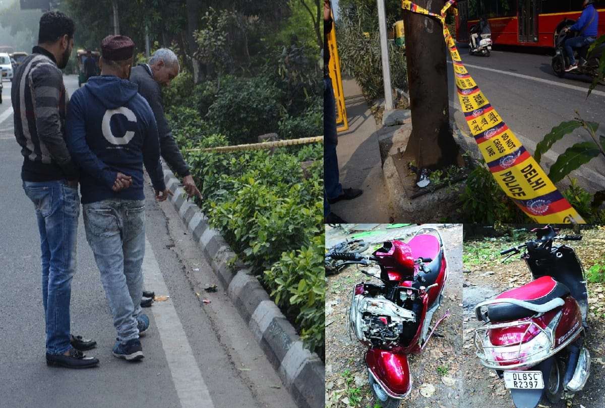 delhi road accident Traces of car or gipsy tire rubbed found on sidewalk