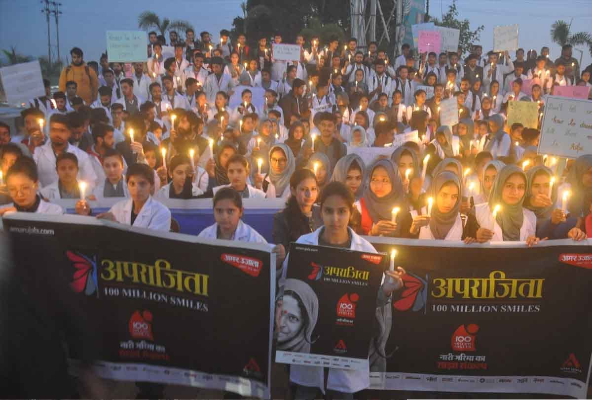 Aparajita 100 million smiles jammu and kashmir: protest and candle march on Hyderabad case