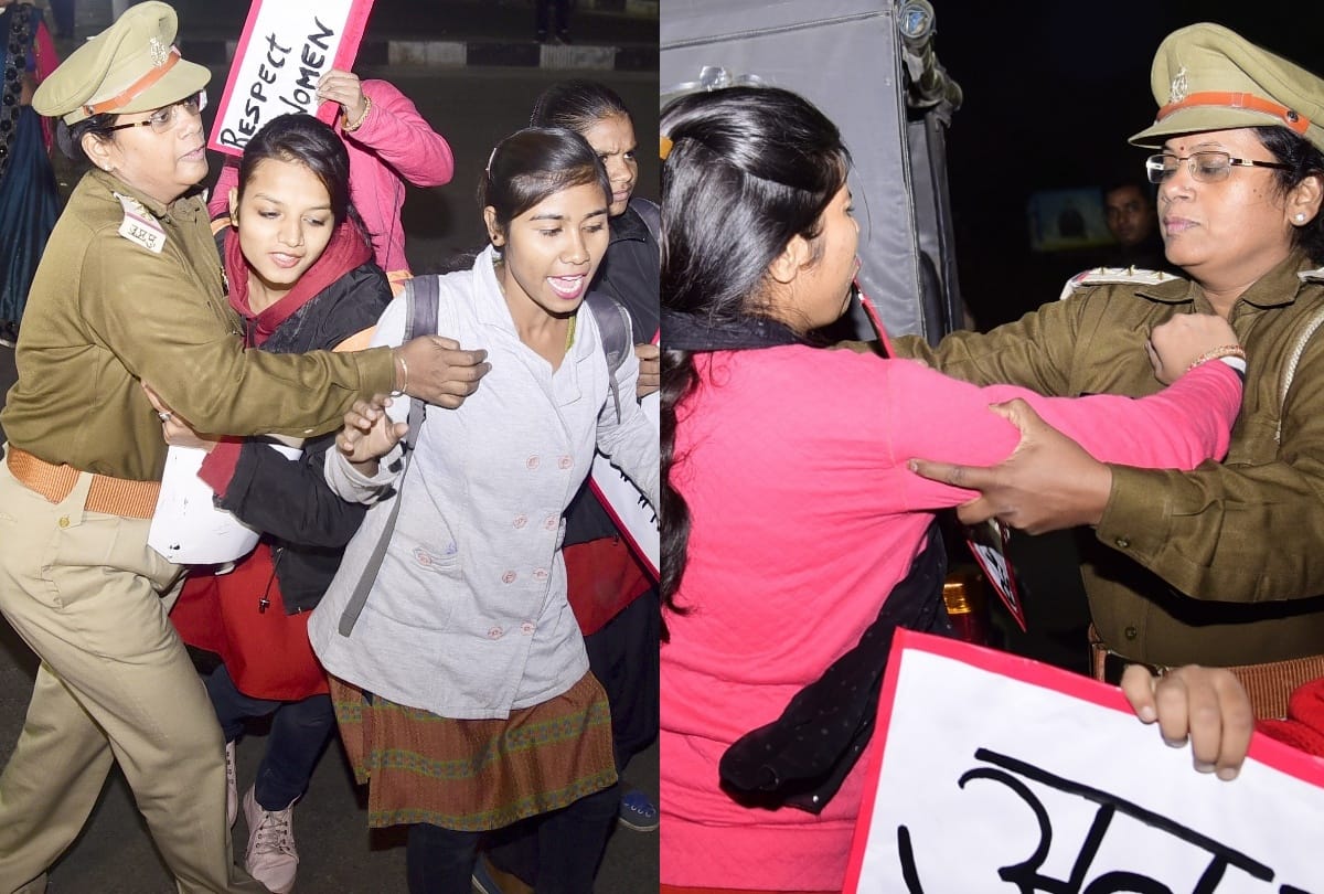 Police misbehaves with the women protesting against Hyderabad gang rape.