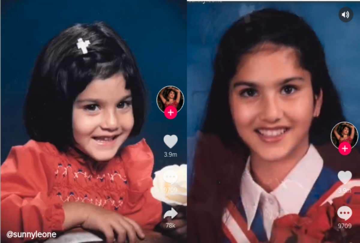sunny leone share tik tok video her childhood video viral