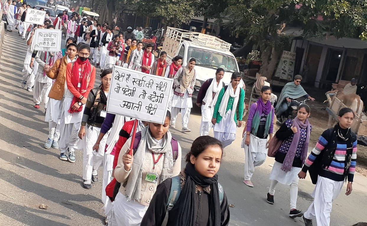 Students take out a silent procession