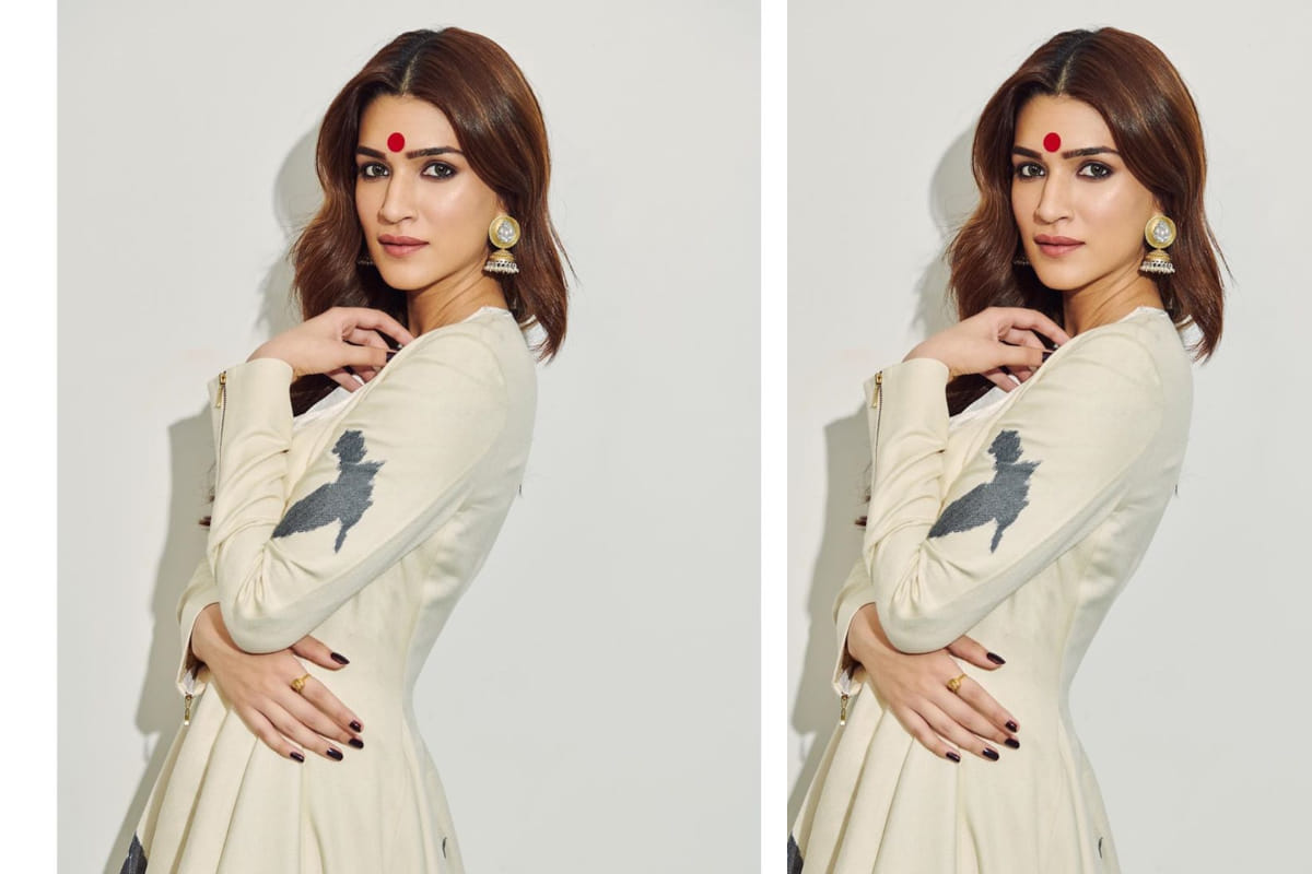 kriti sanon flaunts huge red bindi look at panipat promotion