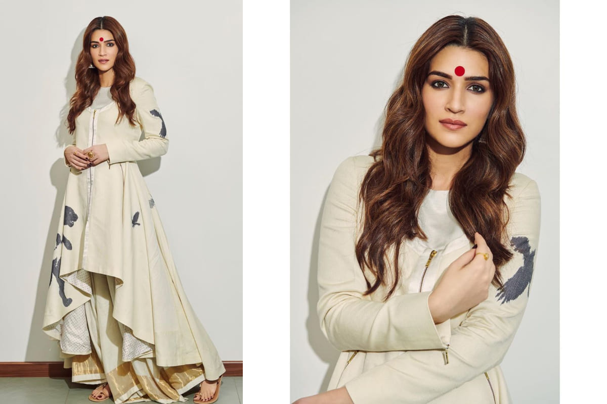 kriti sanon flaunts huge red bindi look at panipat promotion