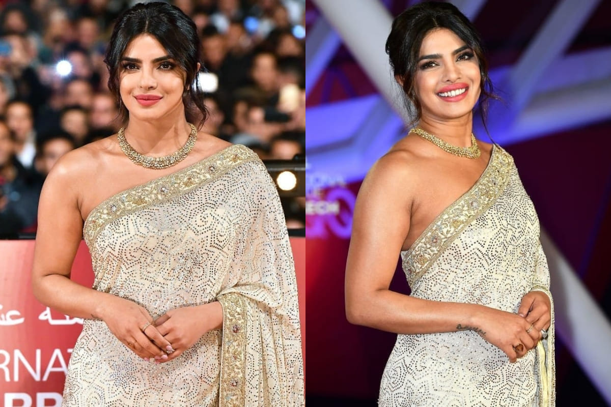 priyanka chopra looks beautiful in saree at marrakech film festival