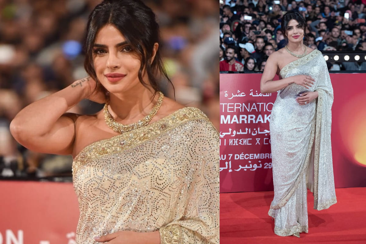 priyanka chopra looks beautiful in saree at marrakech film festival