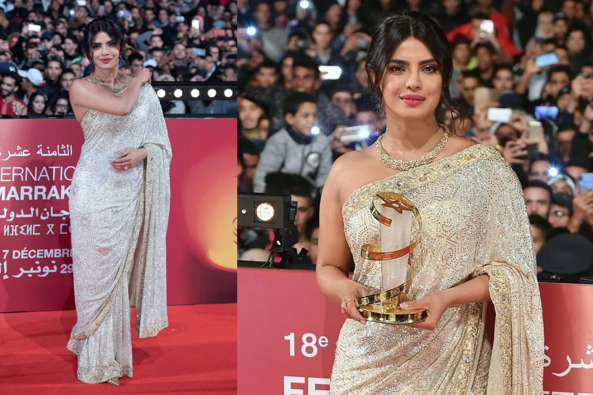 priyanka chopra looks beautiful in saree at marrakech film festival