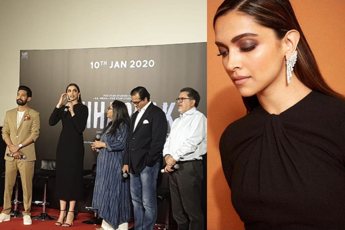 deepika padukone classy look in short hair black bodycon dress at chhapak promotion