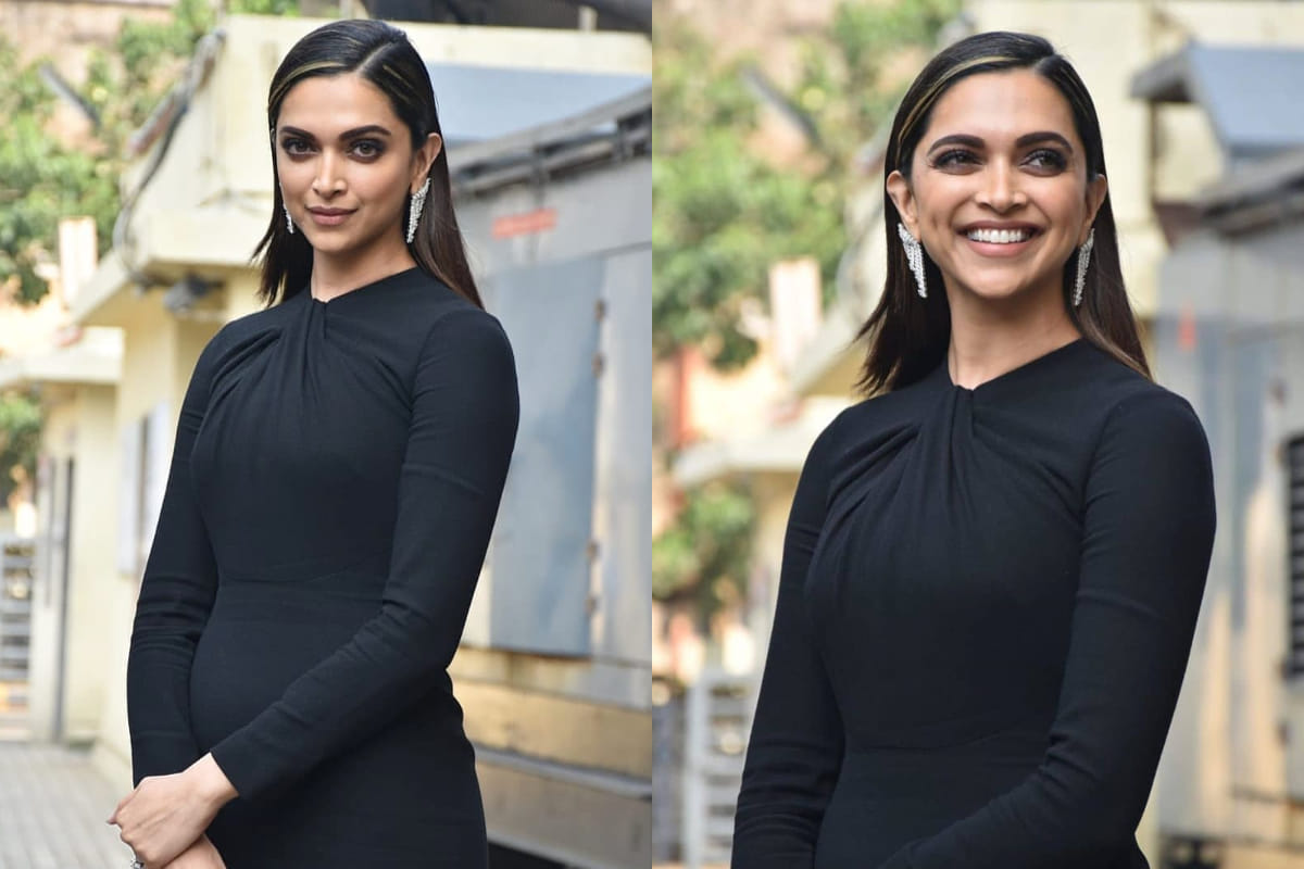 deepika padukone classy look in short hair black bodycon dress at chhapak promotion