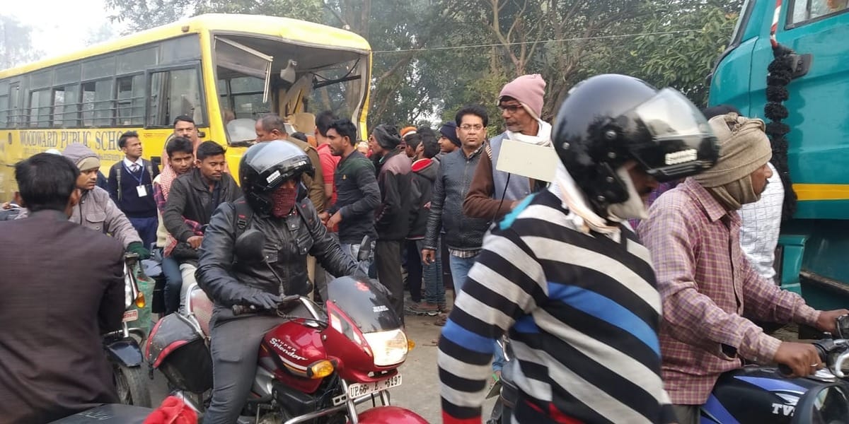 many child student injured in school bus trcuk collision in bhadohi