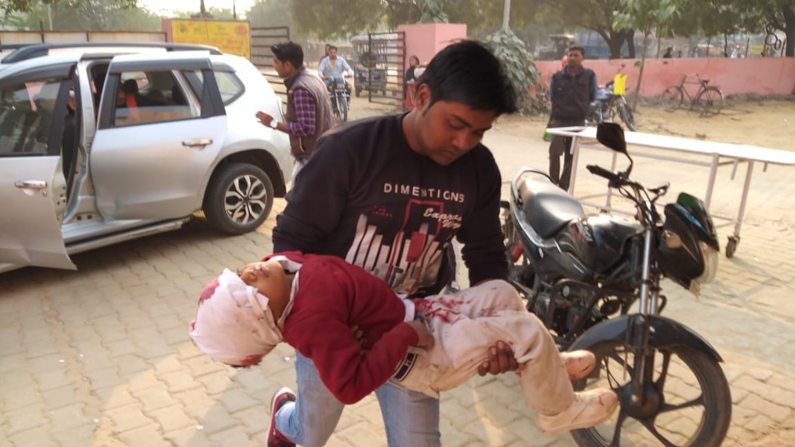 Nine children injured in school bus and van  accident.