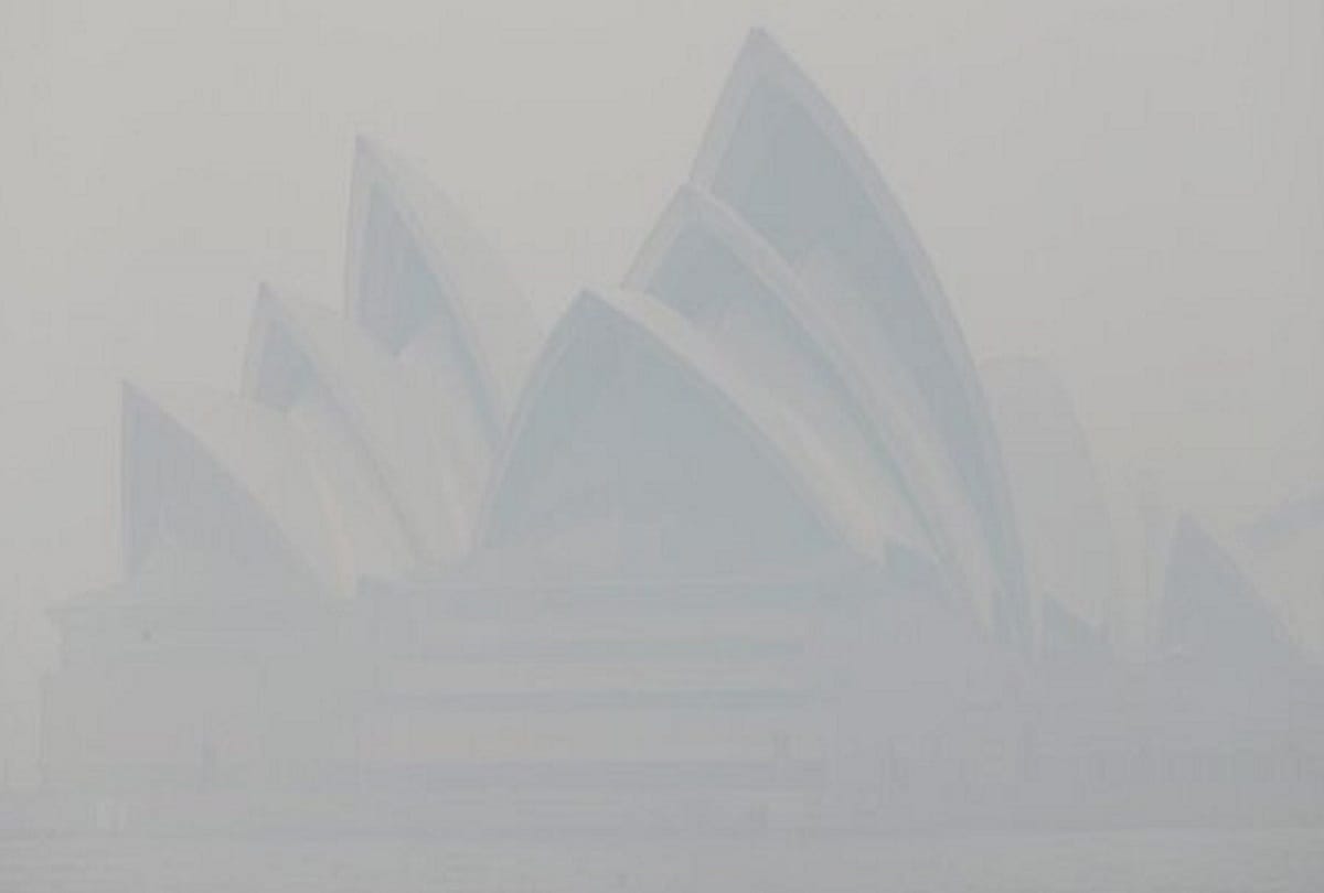 Australia forests wild fire, Sydney caught in smoke from fire, Opera House not seen