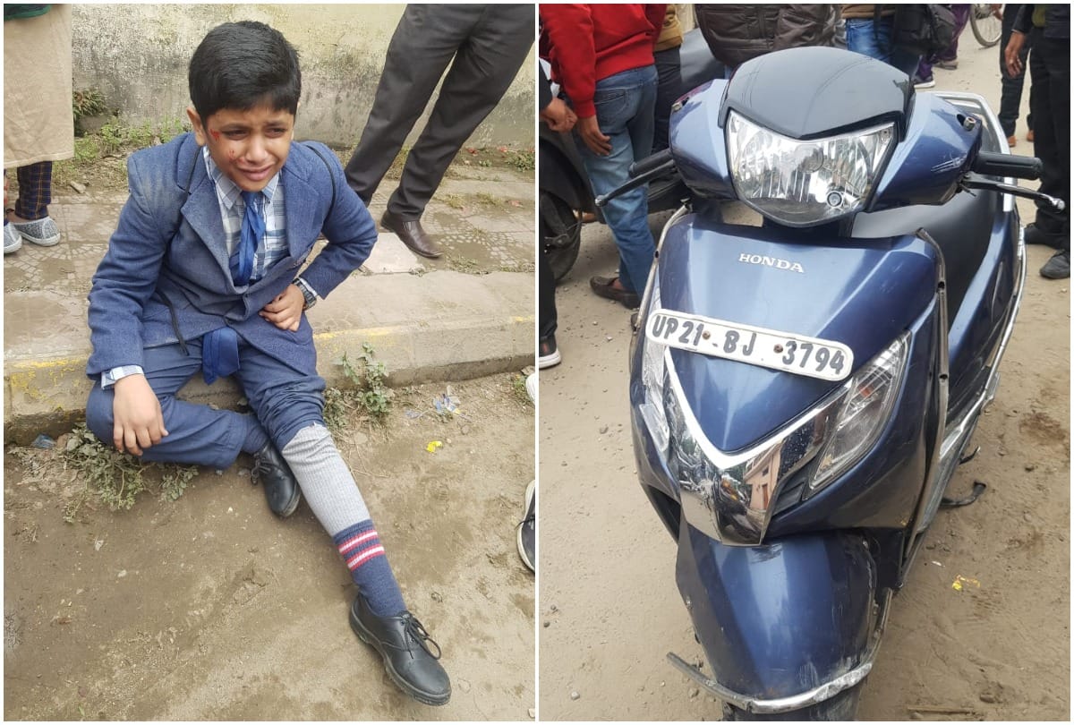 Moradabad road accident between police bike and school students scooter