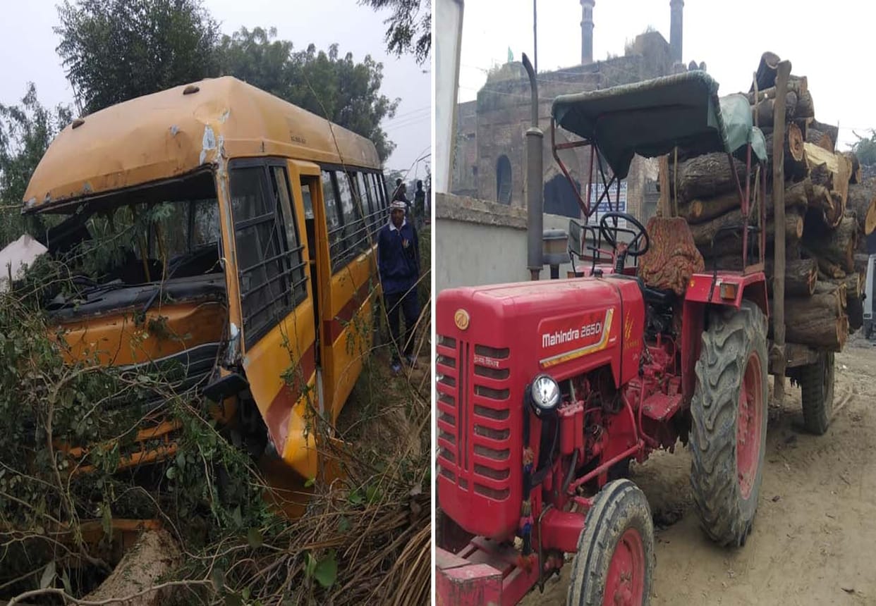 road accident in fatehpur, driver died and 15 injured