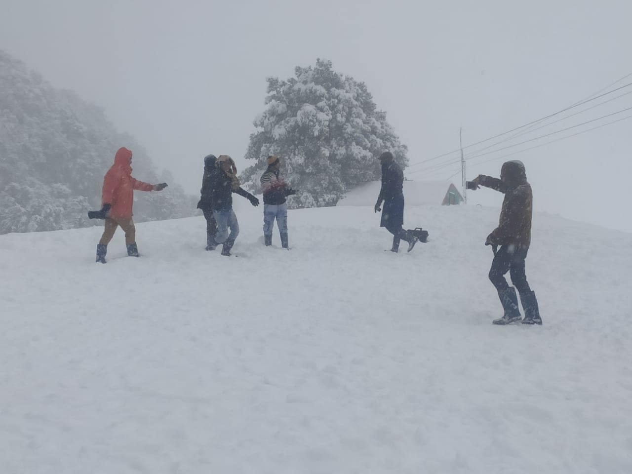 heavy snowfall in auli tourist enjoying photos