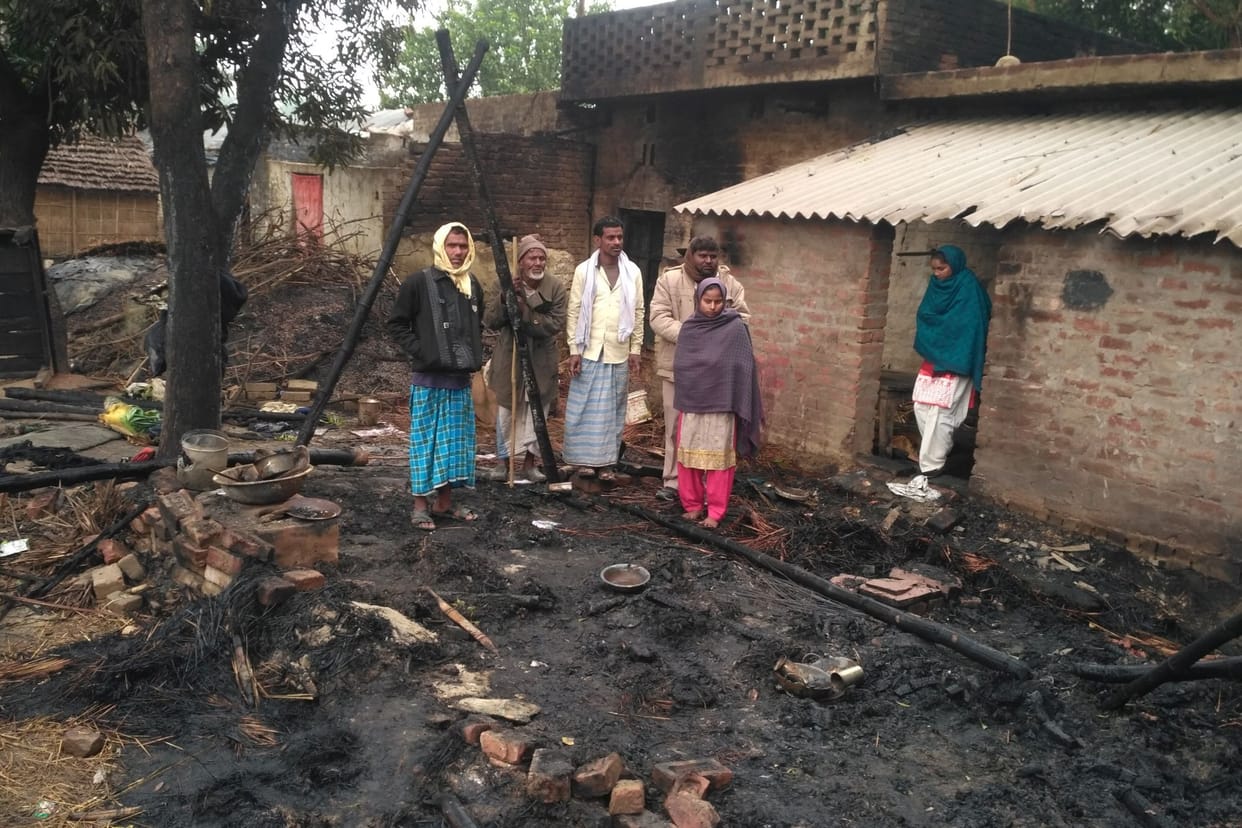 Cash and goods burnt by fire in two houses