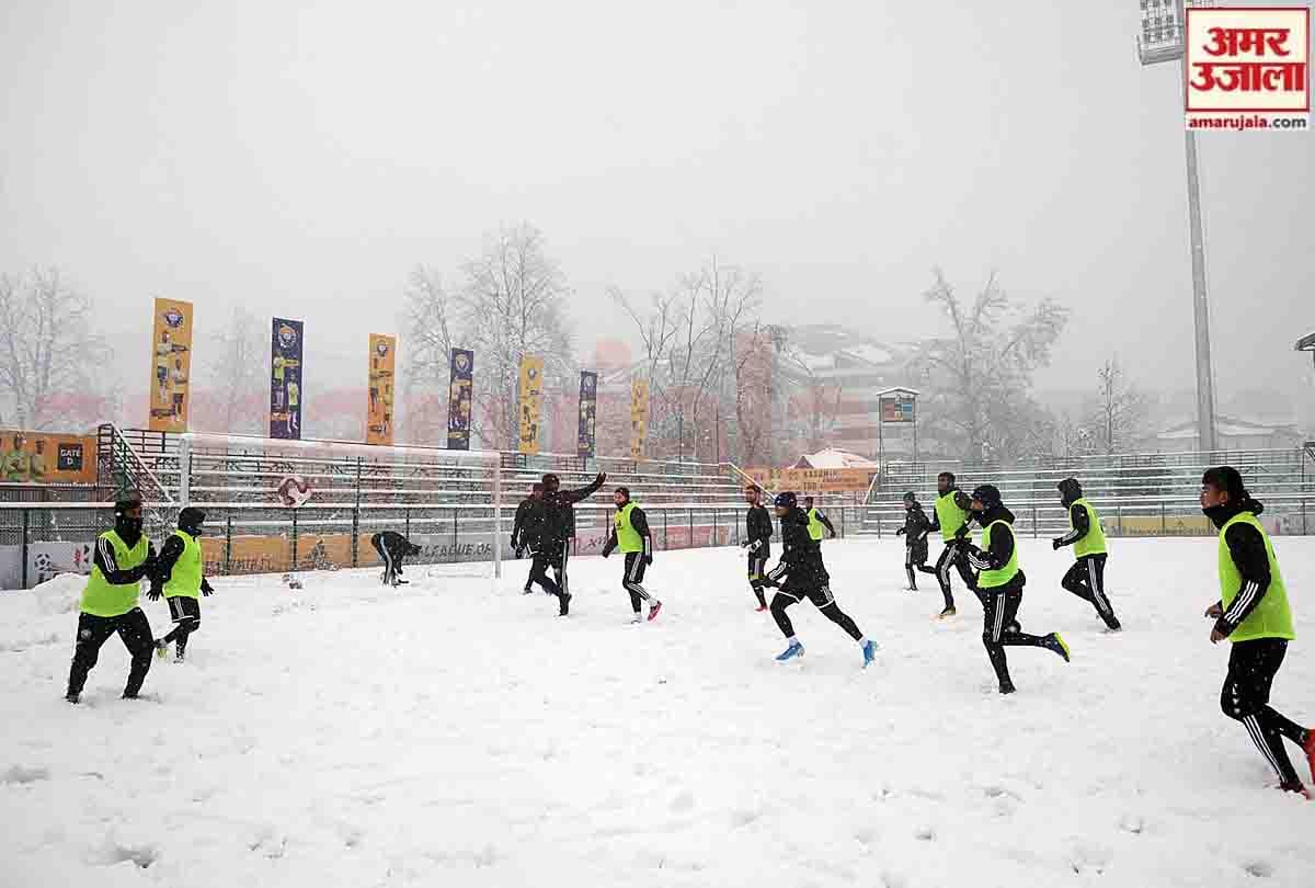 Real Kashmir players are practicing football in cold winter