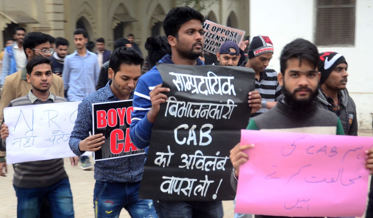 Muslim boarding students take out a procession against the cab