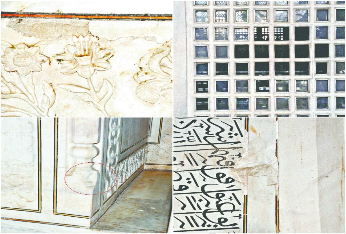 marble stones broken of Taj Mahal due to negligence in conservation