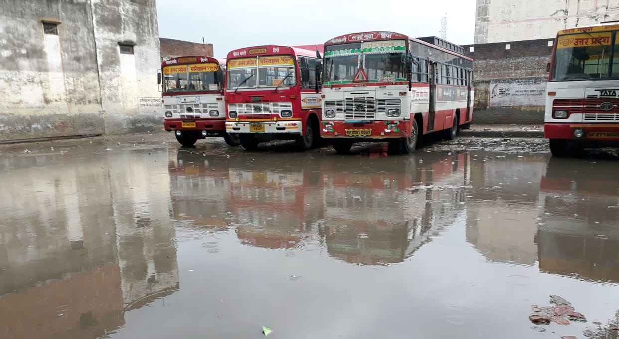 water logging in roadways campus in sambhal
