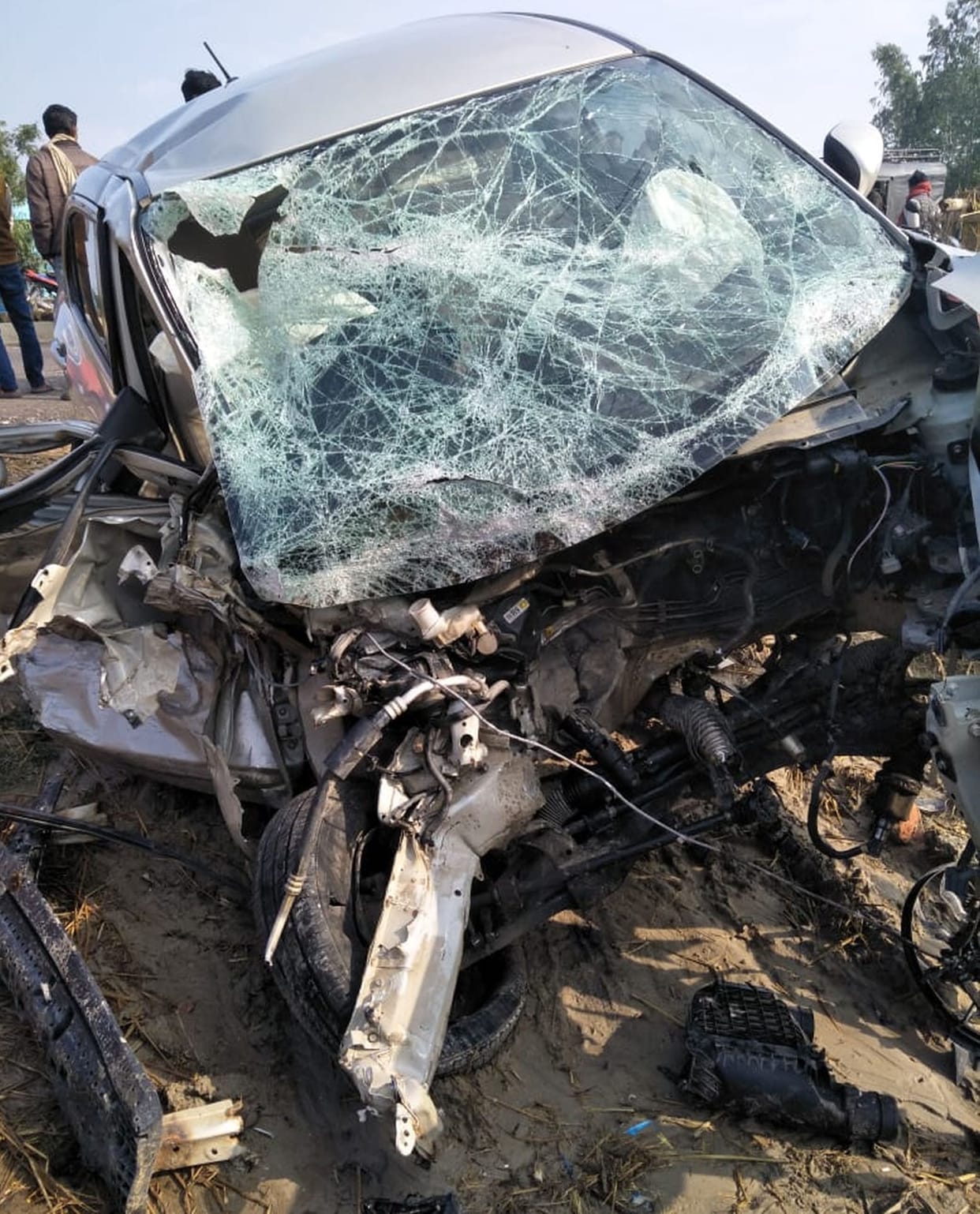 Sugarcane loaded tractor-trolley collides with car, youth dies, fellow injured