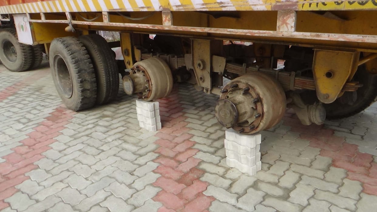 stolen truck's tyre from petrol pump