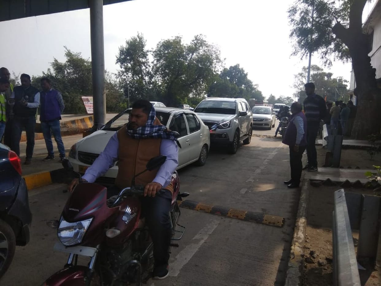 Long queues of vehicles on toll plaza on first day