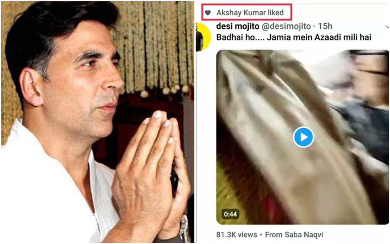 Akshay Kumar like on the tweet of Jamia Milia students it was by mistake