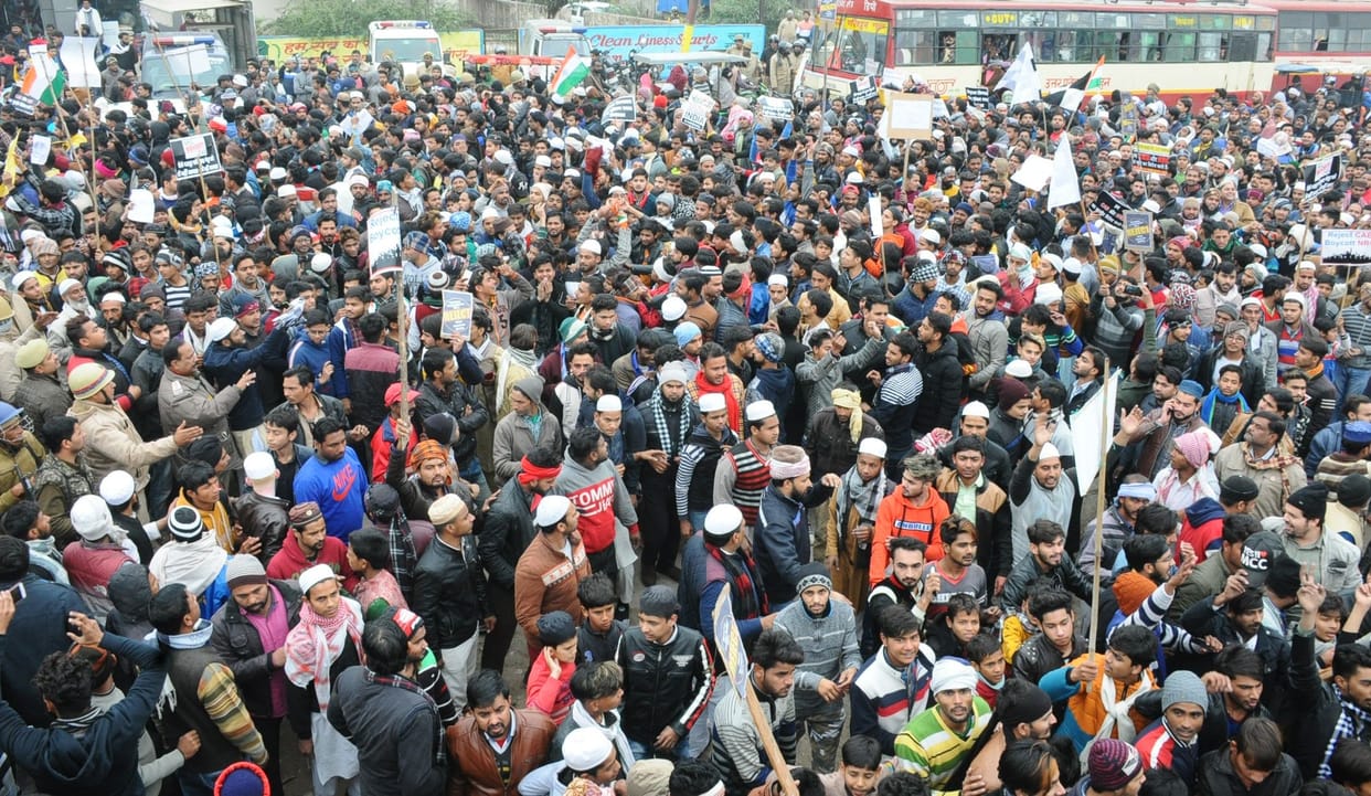 protest on cab in sambhal