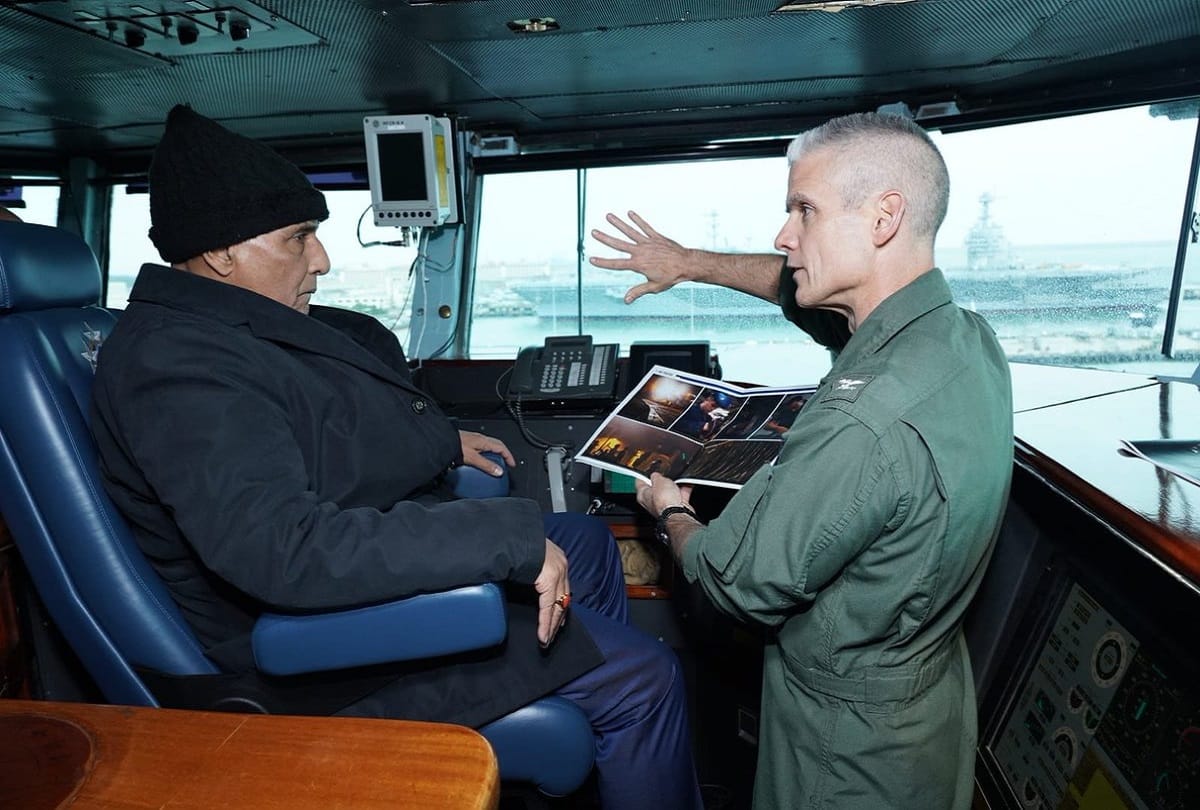 Rajnath Singh visits US naval airport, sees exhibition of fighter jets